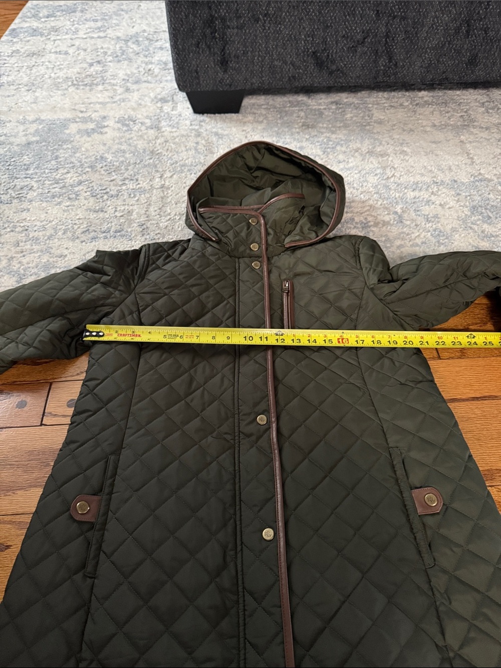 Lauren Ralph Lauren Women's Quilted Long Coat Lichfield green size large - Picture 9 of 10
